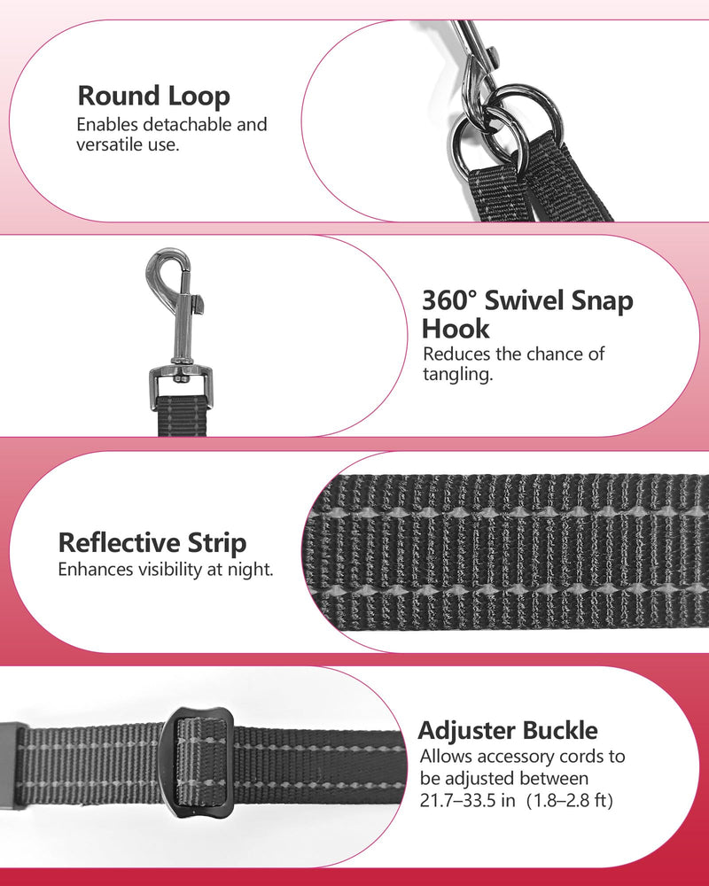 Double Dog Leash - Two Dog Leash No Tangle Design, 3-in-1 Adjustable Waist Belt for Two Dogs, Detachable Dual Leashes, Suitable for Dogs for Training, Running and Walking. Black - BeesActive Australia