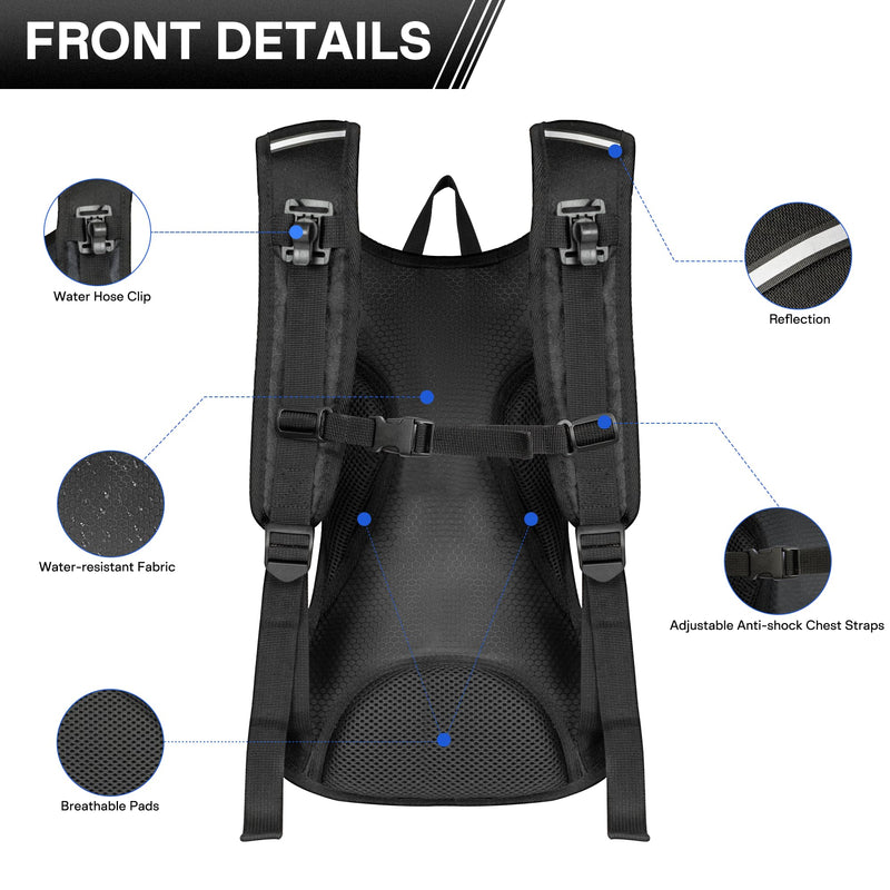 OUTSKIRT Hydration Backpack with 2L Water Bladder, Lightweight and Breathable Running Hydration Pack, Water Backpack for Hiking, Cycling, Trail Running, Marathons & Outdoor Adventures for Men Women Black