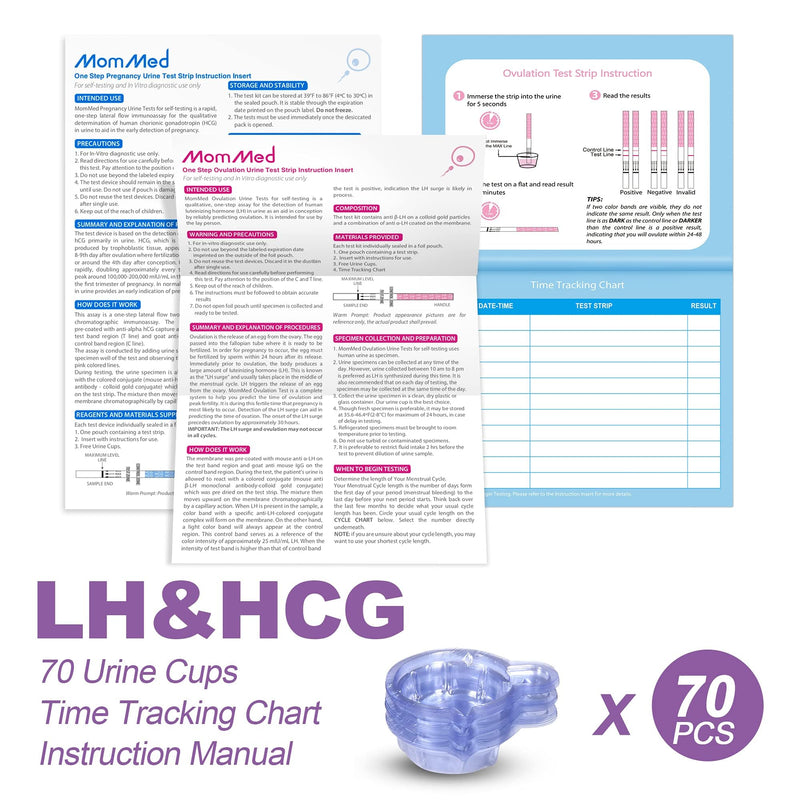 MomMed Pregnancy Test Strips (HCG20-LH60), Includes 20 Pregnancy Tests, 60 Test Strips, 80 Urine Cups, Easy to Use Ovulation Predictor Kit, Accurate Fertility Test for Women 80 Count (Pack of 1) - BeesActive Australia