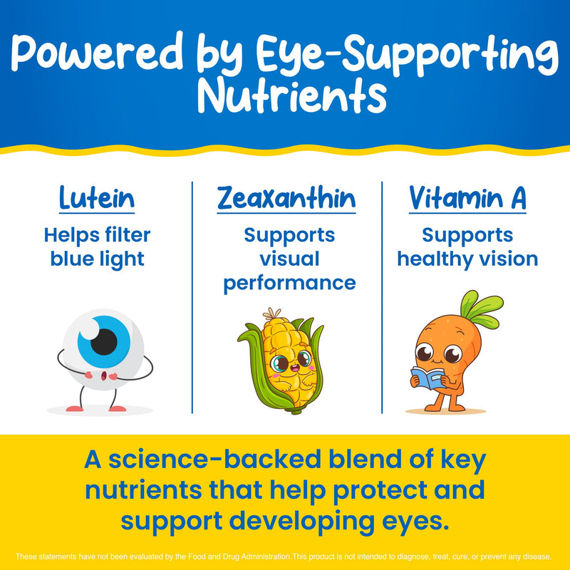 KIDS SMART Screen Time Eye Health Lutein Gummies, Vision Support, Kids 3+ | Lutein, Zeaxanthin + Vitamin A, Sugar-Free Vegan Gummies, Filters Blue Light from Screens, Supports Vision & Eyes, 30 Count
