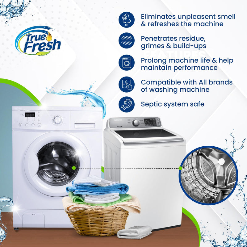 True Fresh Washing Machine Cleaner Tablets 25-Pack - Deep Cleaning Washer Cleaner Tablets for Top Loader, Front Load & HE - Cleans Drum, Tub seal & other Parts Descaler & septic safe 1 Count (Pack of 25) - BeesActive Australia