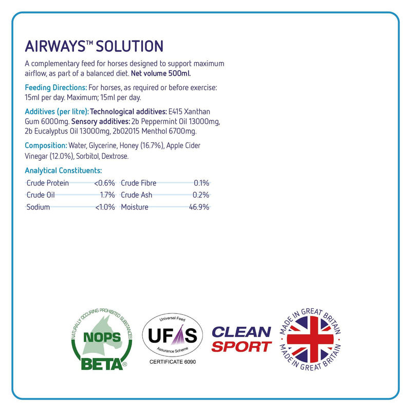 Equine America (500ml) Airways Solution to Support Respiratory Health for Horse & Pony. Premium Ready to Use Horse Supplement For Airways and Performance. Contains Natural Ingredients.