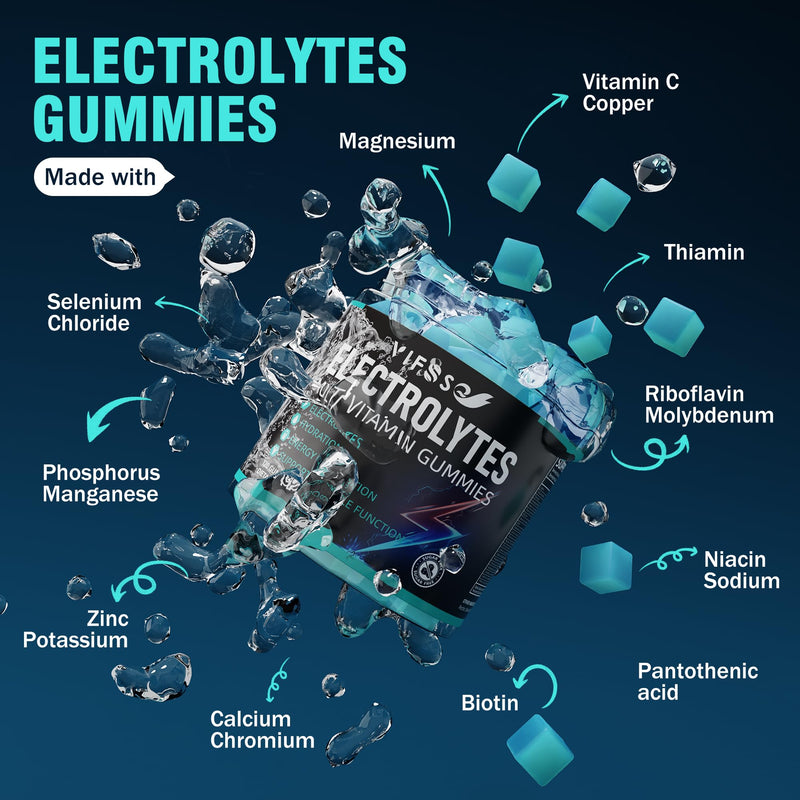 VIFSSG Electrolytes Gummies No Sugar, 120 Chewable Electrolyte Gummies with 6 Electrolytes for Runners and Endurance Sports, Refreshing Blue Raspberry, Hydration Electrolyte Chews, 1 Pack 120 Count (Pack of 1)