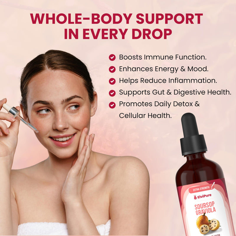Soursop Bitters Liquid Drops – Immune Support & Gut Health with Soursop Organic Graviola Leaf Extract, Sea Moss, Vitamin C, D3, B6, Zinc, Turmeric & Black Pepper – 2 fl oz