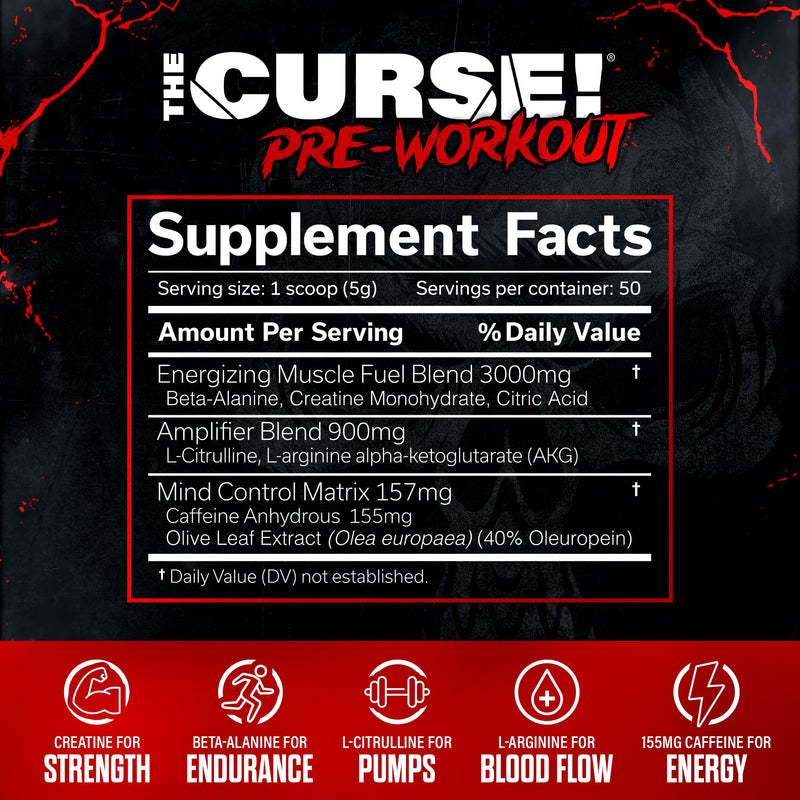 JNX The Curse! Pre Workout Powder with Creatine, Tropical Storm, 50 Srvs. | Pre workout powder for men & women with caffeine, L-Citrulline, Beta Alanine & Creatine for energy, pumps & performance. 8.8 Ounce (Pack of 1)