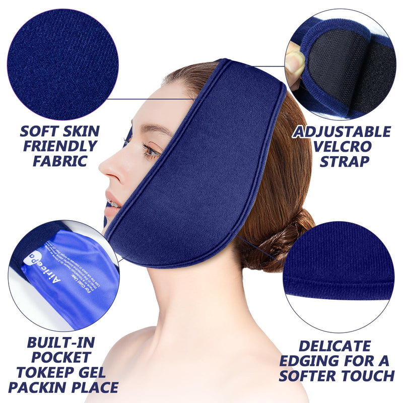 Wisdom Teeth Ice Pack Head Wrap, Face Ice Pack for Jaw Oral Surgery Pain Relief for TMJ, Teeth Removed, 4 Cold Therapy Gel Packs Reusable, Blue 1.0 - BeesActive Australia