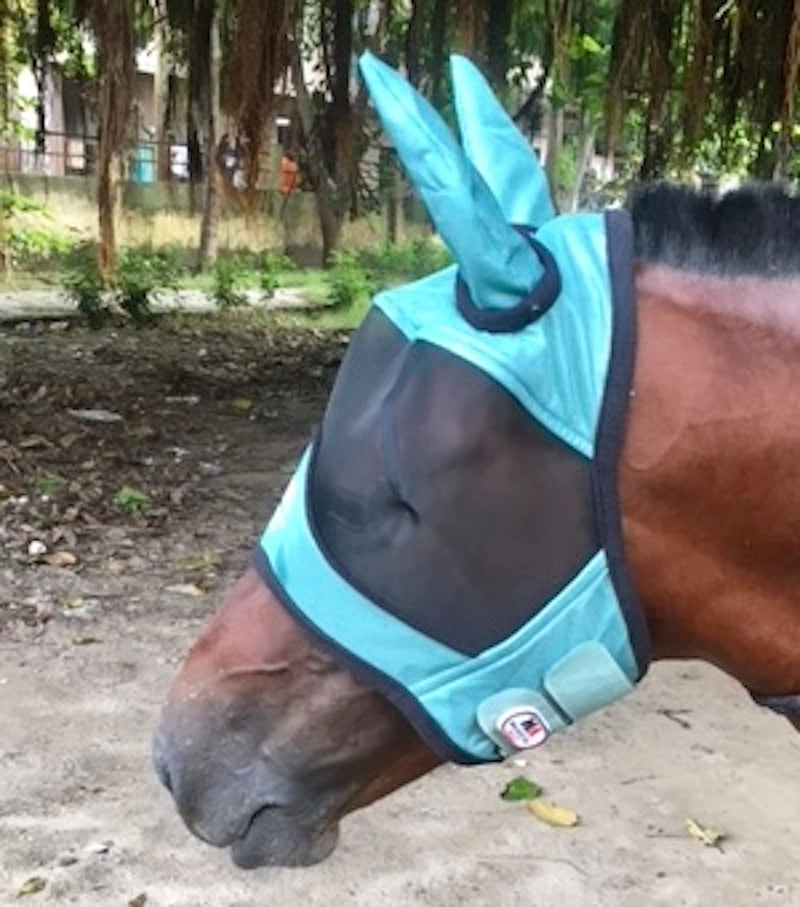 Majestic Ally Horse Fly Mask with Ears, Comfort Durable Fine Mesh, Soft Fleece Touch on Skin, Protect Eyes and Ears (Turquoise) Turquoise - BeesActive Australia