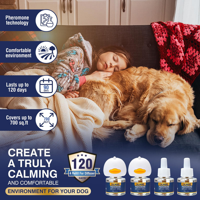 Dog Calming Pheromones Diffuser 6 in 1 Kit Appeasing Pheromone Diffuser to Calm (2 Plug in+4 x48ml Refill) for Anxiety Relief Reduce Aggression Fighting Barking Stress 120 Day Supply(Tasteless) Tasteless