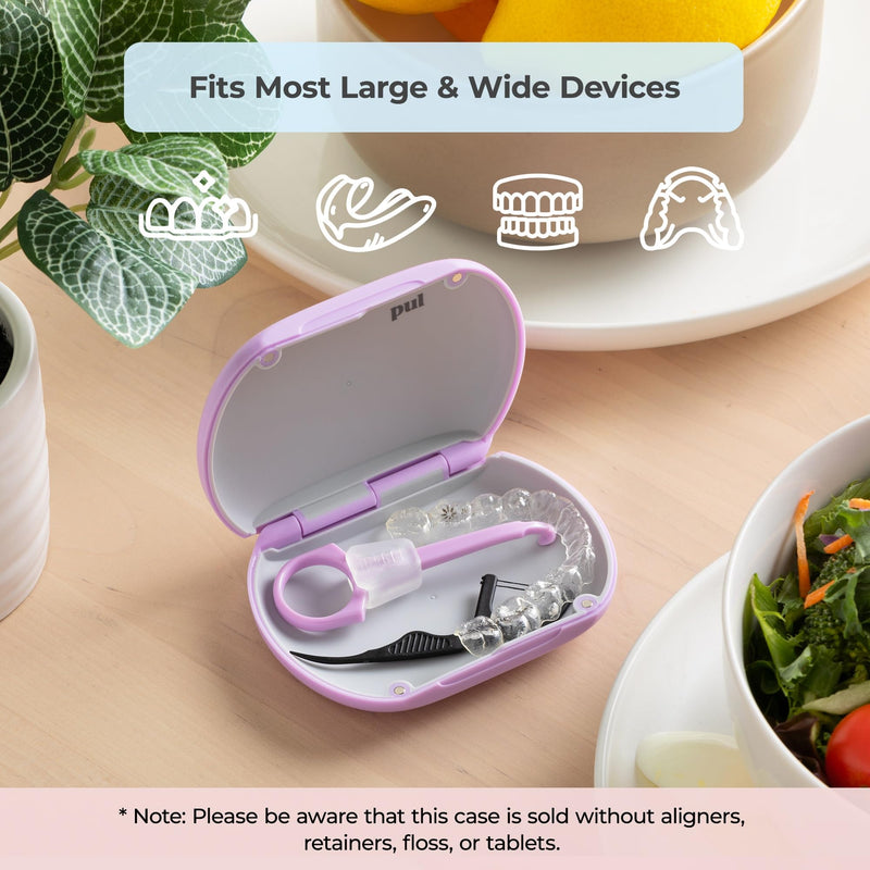 PUL Aligner Care Convenience Kit – Case + 2-in-1 Tool for Invisalign, Retainers, Partial Dentures, Mouth & Night Guards & More – Gray Case & 2-Pack of Blue Aligner Seating Chewie & Removal Tool Gray Combo - BeesActive Australia