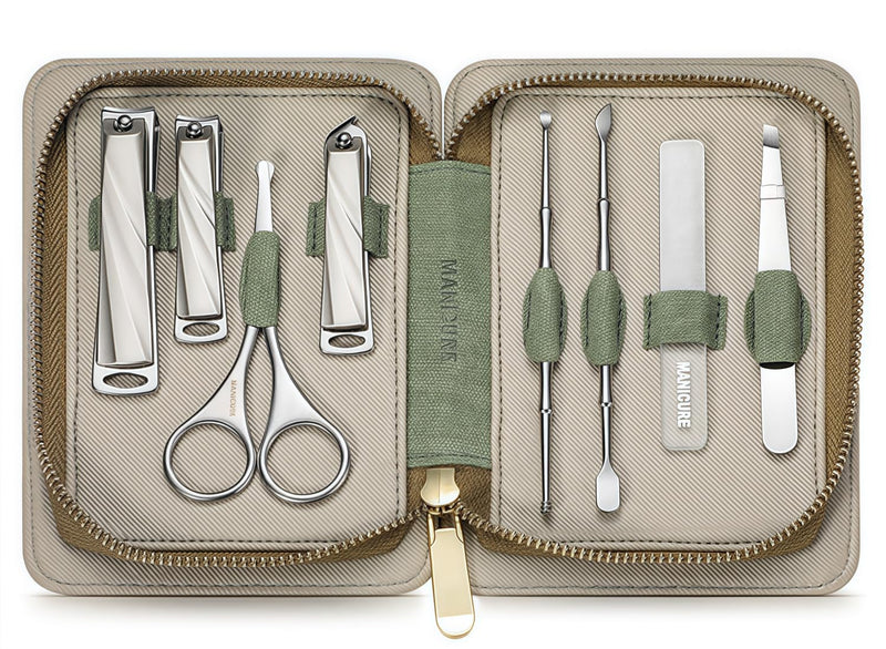 8-Piece Manicure Pedicure Set-Stainless Steel Nail Clippers Toenail Fingernail Cutters with Travel Case Complete Grooming Kit (Green) Green - BeesActive Australia
