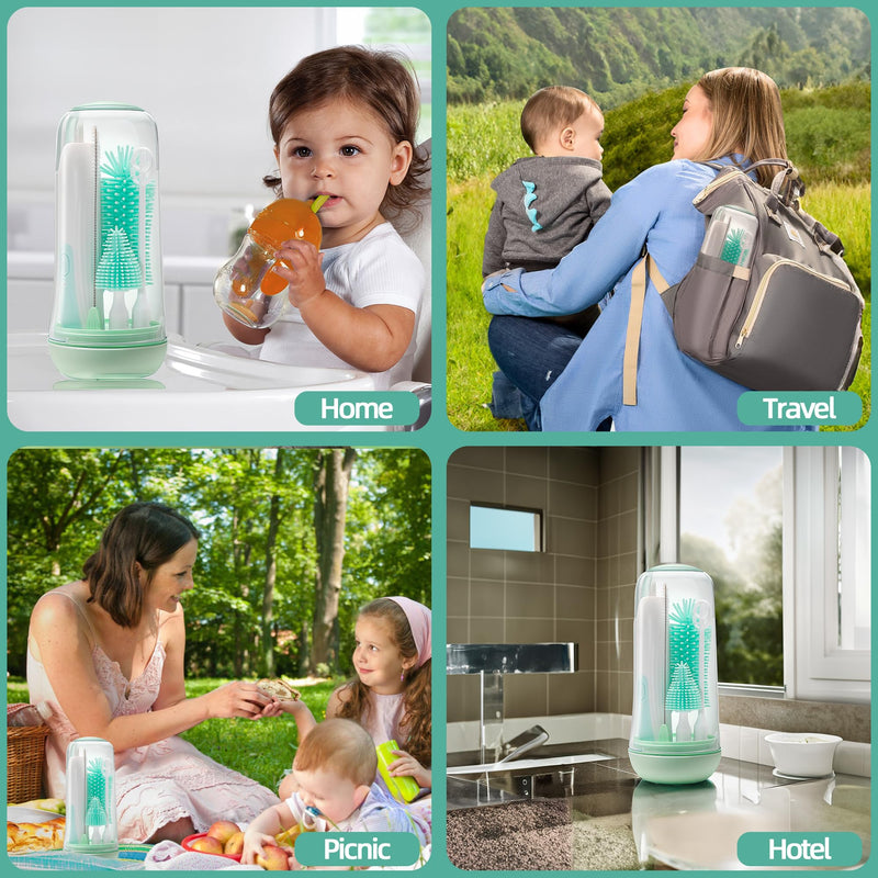Electric Bottle Brush Cleaner, Rechargable Electric Baby Bottle Brush for Travel, Waterproof Electric Bottle Cleaner Set with Nipple & Straw Brush, Perfect Essentials Gift for Mom After Birth, Green - BeesActive Australia