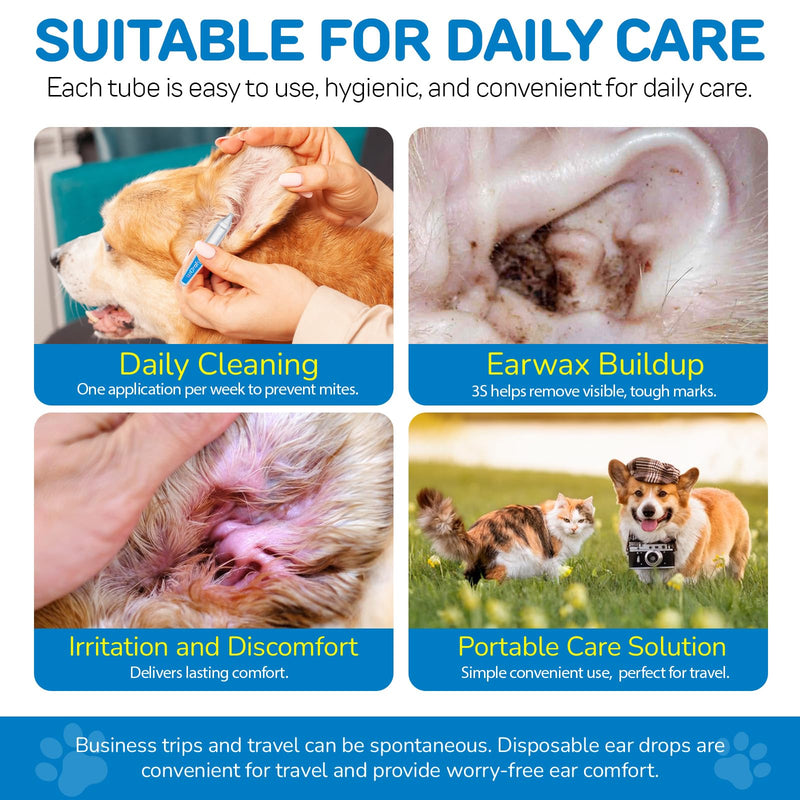 Ear Drops for Dogs - Cat Ear Drops with Botanical Extracts & Nano Silver | Dog Ear Drops for Gentle Cleansing & Soothing of the Ear Area | Gentle Otic Rinse for Dogs & Cats - 1.5ml*10 (1) (White) White