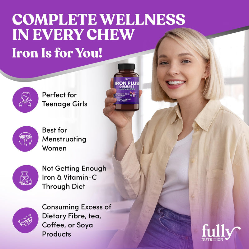 Iron Gummies Supplements for Adults (Women, Men) and Kids – Grape Flavor- Supports Anemia, Energy and Focus Levels – 200 Count 100 Count (Pack of 2)