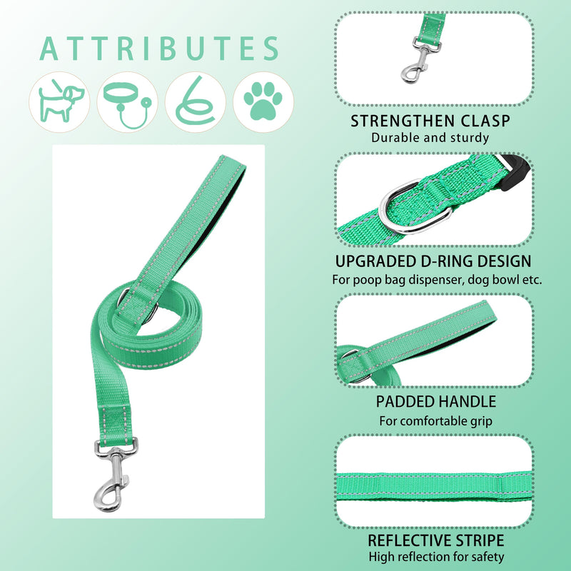 Reflective Dog Collar with Safety Locking Buckle, Adjustable Soft Breathable Nylon Collars for Small, Medium and Large Dogs(Collar+Leash XS Width 5/8" Turquoise) X-Small (Width 5/8") - BeesActive Australia