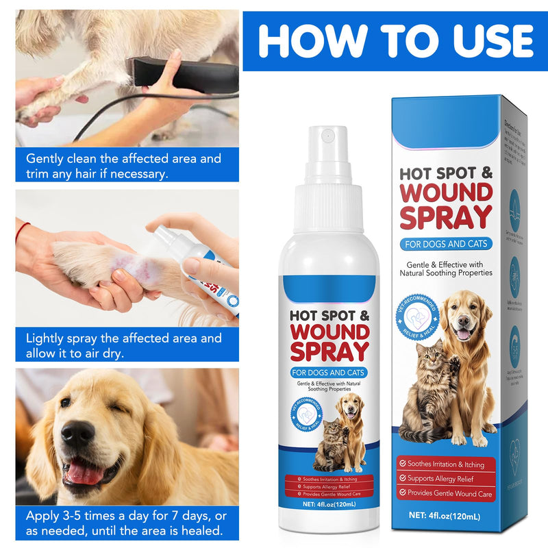 Vet-Recommended Hot Spot Spray for Dogs & Cats 120ml - Natural Wound Care with Quantum Silver & Lavender|Soothes Itchy Skin,Redness & Anxiety|Anti-Infection & Fast Healing
