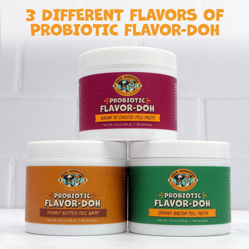 Pack Approved Flavor-Doh with Dog Probiotics - Flavored Pill Wrap for Dogs to Hide Capsules and Shape into Pill Pocket Treats for Dogs - Easy-to-Use Treat Paste for Pet Medicine - Savory Bacon (4.2oz)