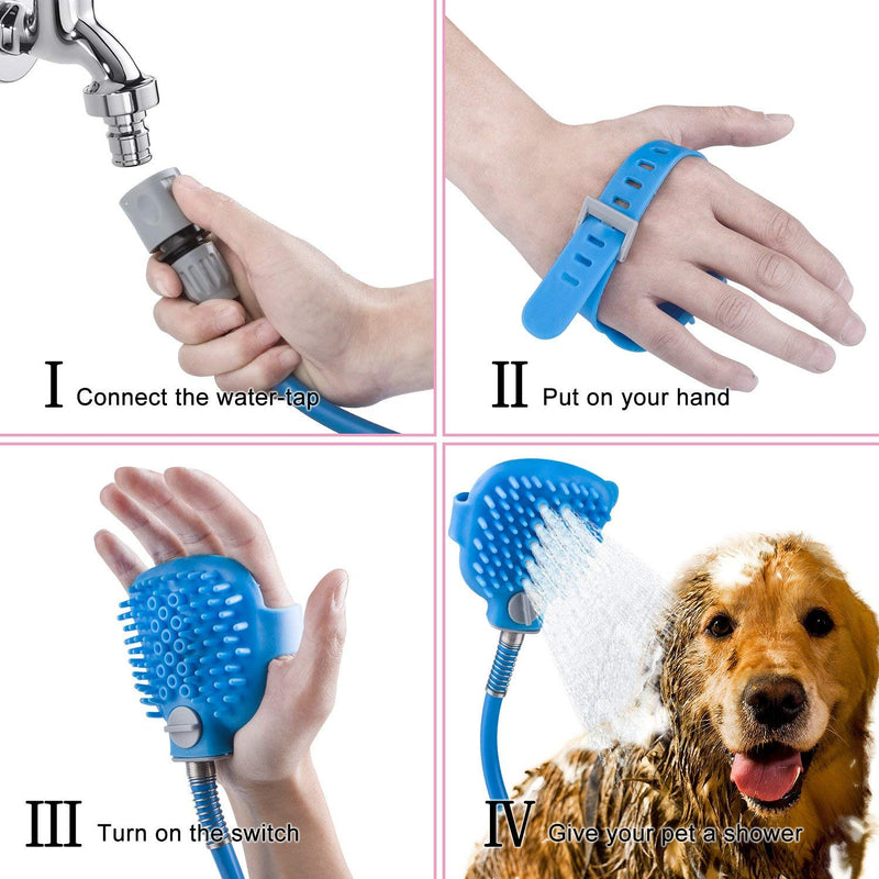 Pet shower head, Beinhome pet bath tool shower head for dogs with brush, 2.2 meter PVC hose and 2 hose adapters for dogs, cats - BeesActive Australia