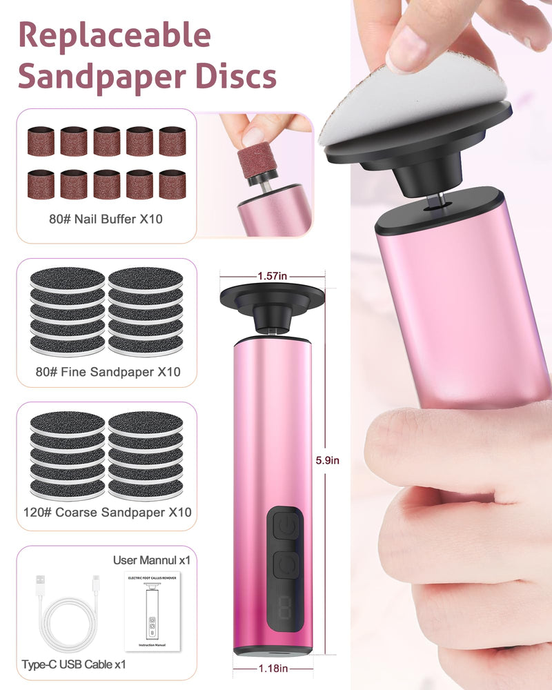 2 in 1 Electric Foot Callus Remover, 9 Adjustable Speeds Foot Scrubber USB Rechargeable Pedicure Tools for Feet, Dry Dead Skin Scraper Foot Grinder with 80/120 Grit Sandpaper Discs Rollers for Women Pink Gradient - BeesActive Australia