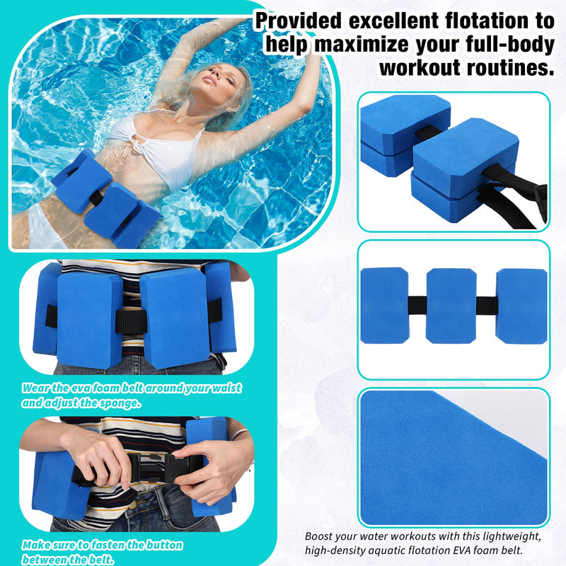 Lenwen 2 Pcs Swim Belt Flotation Belt Pool Exercise Equipment for Adults Adjustable Aquatic Auxiliary Swimming Waist Belt with EVA Foam Swim Training Aid for Beginners Easy and Safe Blue - BeesActive Australia