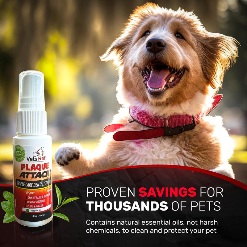 Pet Dental Spray, As Seen on TV, Eliminates Plaque & Tartar, Helps with Plaque and Tartar and Provides Instant Fresh Breath - Includes 3 Months' Supply of Peppermint Spray, 1fl. OZ (30ML) - PawsPlanet Australia