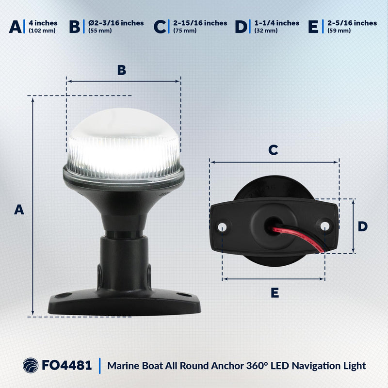 Five Oceans Stern Light - 4 Inch Fixed Mount, 12V DC, USCG 2NM Certified, Navigation Light for Pontoon, Fishing, Bass and Sport Boats - FO4481 Standard Base