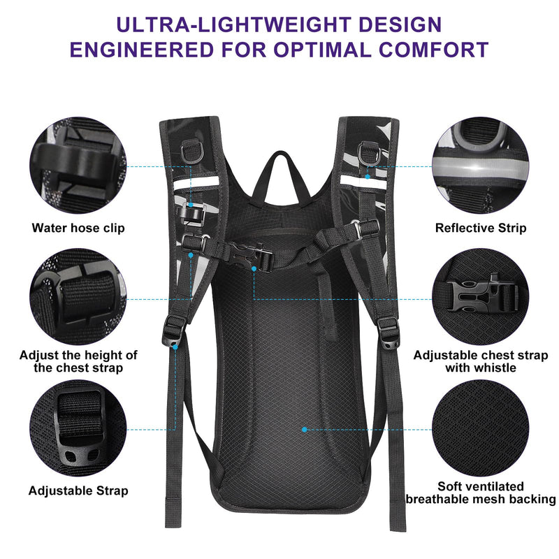Hydration Backpack,Water Backpack with 2L Water Bladder,Festival Essential-Rave Hydration Pack,Lightweight Insulation Hydropack for Outdoor,Hiking,Running,Biking,Music Festival for Men Women Clear