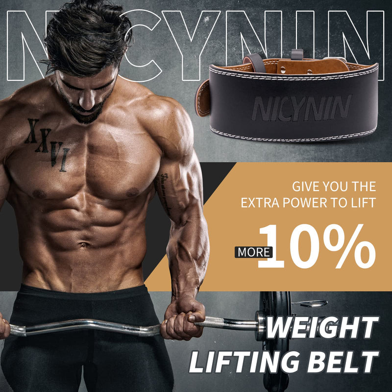 Leather Weightlifting Belt, Weight Lifting Belt 4 Inch Wide for Men Women, Gym Lever Belts -Lower Back Support- for Workout, Powerlifting, Squats, Deadlifts, Cross Training Black Large 29.9"-39.6" (Waist size not pant size)