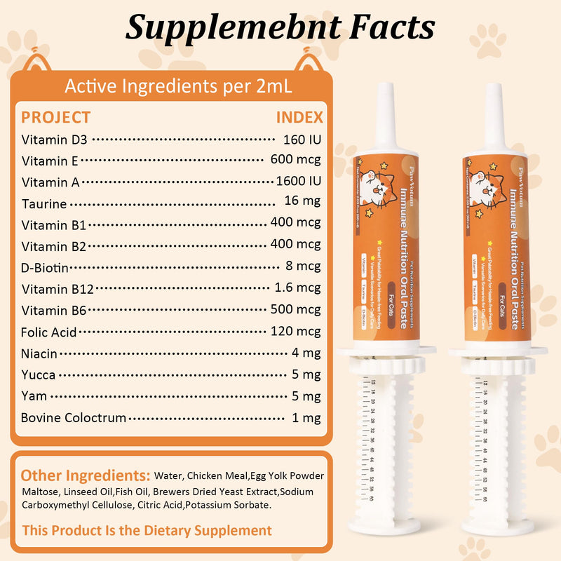 Cat Multivitamin Supplement, Cat Immune Support Supplement, Supports Immune System and Eye Health, Promotes Healthy Skin and Coat, Contains Multiple Vitamins and Taurine, 2 Pack