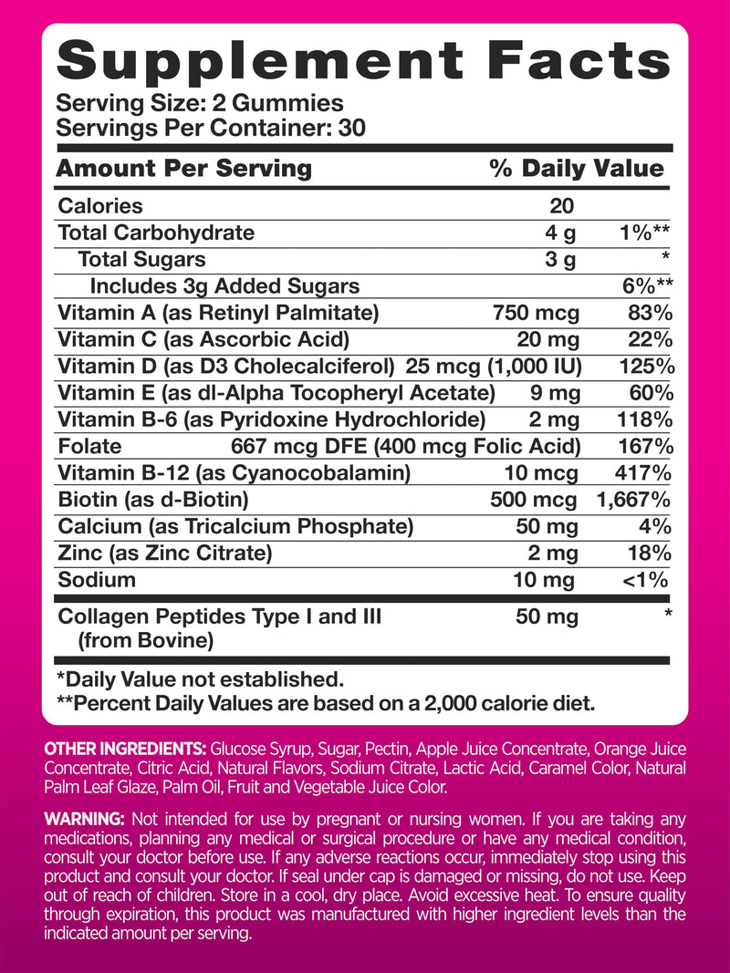 PINK Multivitamin Gummies for Women | Non-GMO & Gluten Free | Plus Collagen & Biotin | Mixed Berry Flavor 60 Count (Pack of 1)