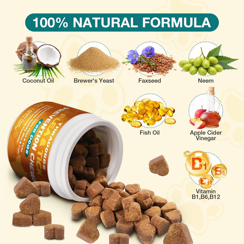 Natural Flea and Tick Prevention for Dogs,Vegetable, 60 Chewable Treats, Daily Flea Tick Control Supplement for Dogs
