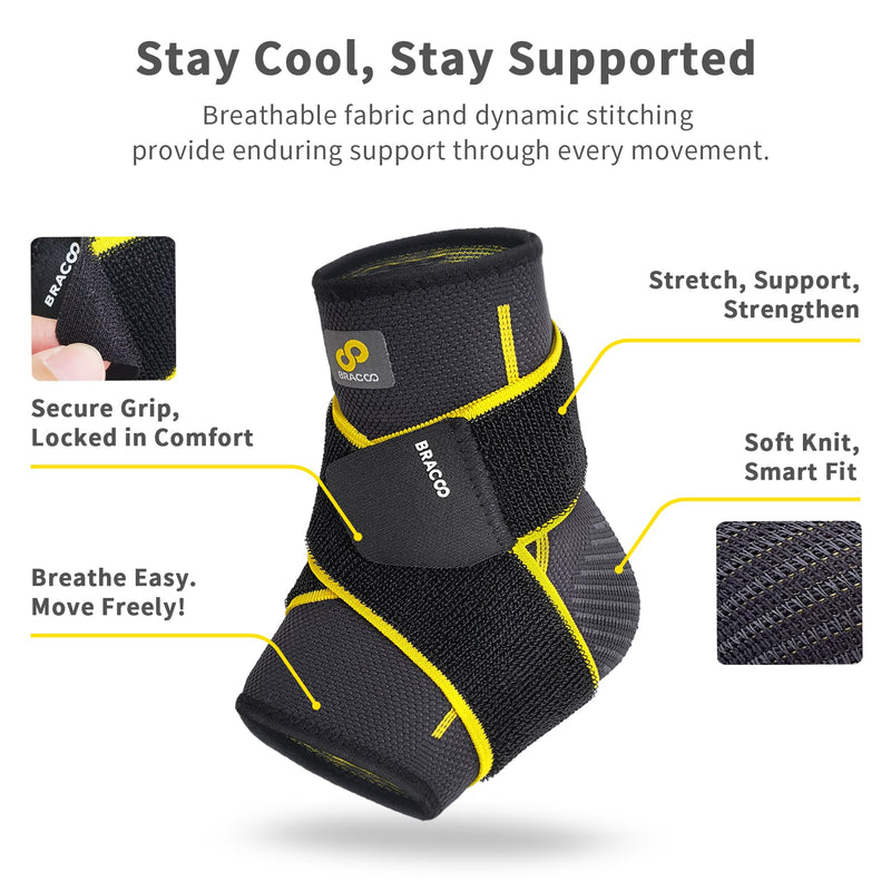 Bracoo 2 Pack Ankle Brace Compression Sleeve for Women & Men, Adjustable Ankle Support Strap for Sprained, Plantar Fasciitis, Pain Relief, Injury Recovery, Running, Workout, GYM, FS60 Black L/XL - BeesActive Australia