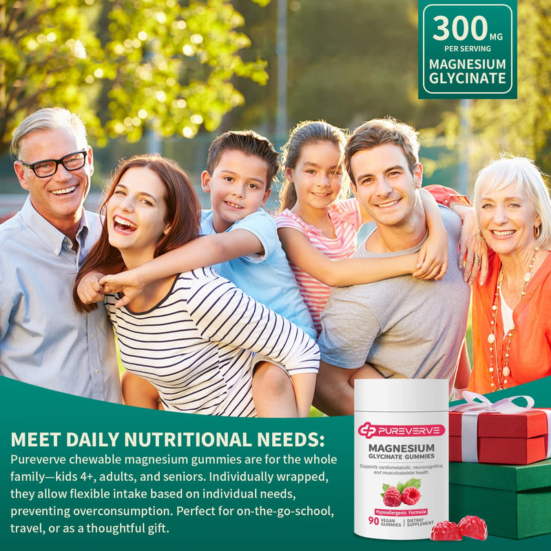 Magnesium Glycinate Gummies 300mg with Calcium, Vitamin D3 & B6 – 90 Count | Sugar-Free, Vegan, Non-GMO – Supports Relaxation, Bone Health & Muscle Function, Individually Wrapped, Low-Allergy Formula