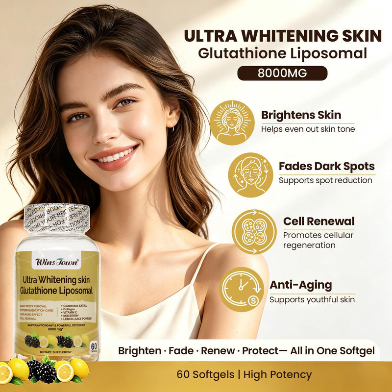 Whitening Skin 8000mg Glutathione Liposomal Softgels, 60 Ct | Ultra Antioxidant Supplements, Dark Spots Remover, Cell Renewal, Anti-Aging