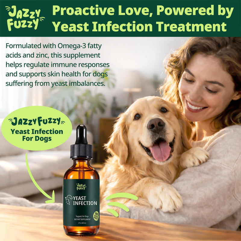 Yeast Infection Treatment for Dogs with Omega-3 & Zinc – Soothing Skin Supplement for Dogs Itching, Flaking & Dry Skin - Potent Fatty Acids, Vitamins A & E - Natural Yeast Support Liquid, 60 mL