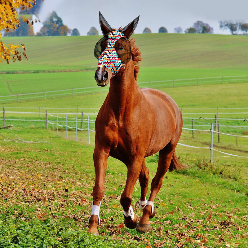 Weewooday 2 Pieces Horse Fly Masks for Horses Soft Fly Masks for Horses with Ears Smooth and Elasticity Fly Mask with UV Protection(L, Geometry Patterns) L - BeesActive Australia