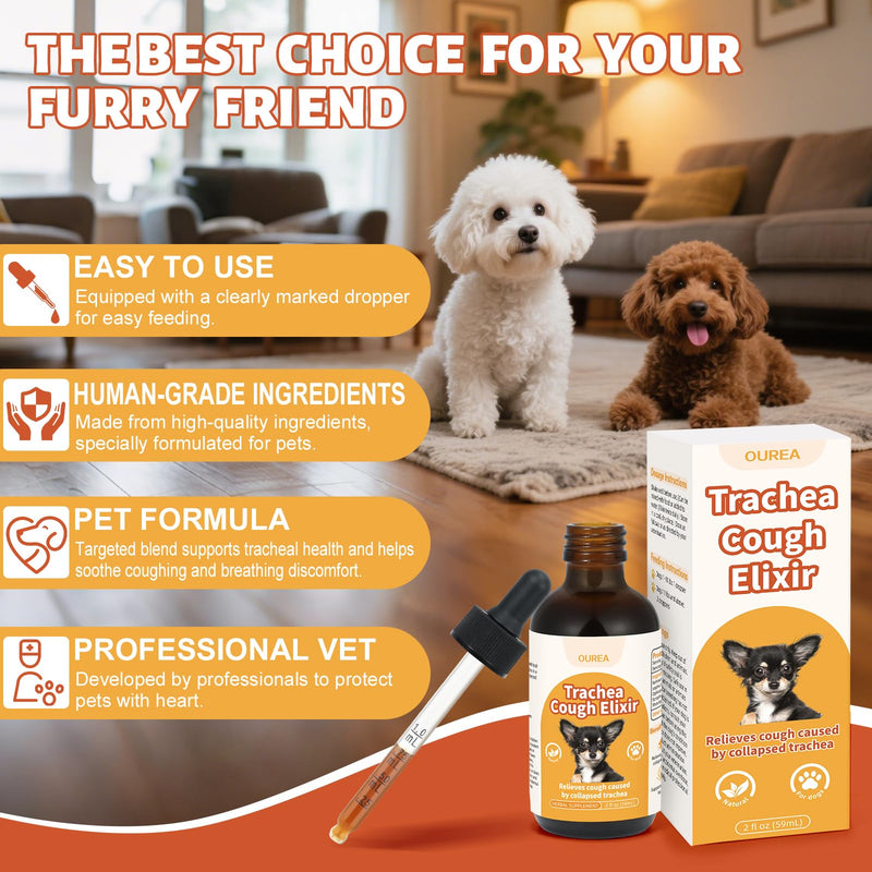 Collapsed Trachea Treatment for Dogs, Dog Cough Treatment, Trachea Cough Elixir, Natural Herbs Help Dogs Breathe Smoothly and Support Tracheal & Respiratory Health - 59mL