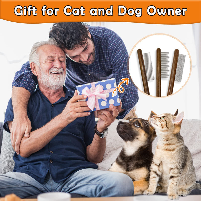 3 Pack Solid Wood Cat Combs,Flea Lice Comb with Rounded Stainless Steel Teeth for Cat Dog Rabbit Massage Removes Mats, Tangles and Loose Fur,Grooming Comb for Cat/Dog/Small Medium Pets 3PCS - BeesActive Australia