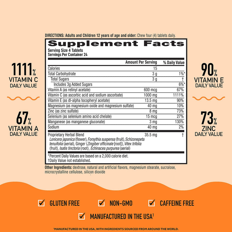 Airborne 1000mg Chewable Tablets with Zinc, Immune Support Supplement with Powerful Antioxidants Vitamins A C & E - 96 Tablets, Citrus Flavor - BeesActive Australia