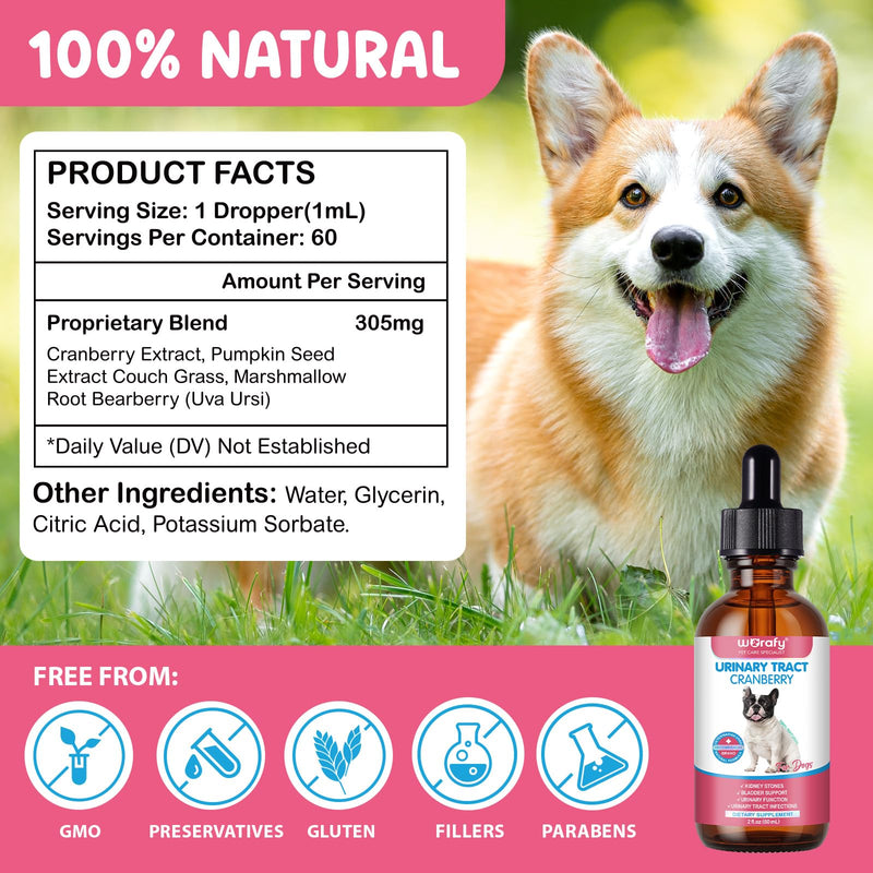 Urinary Tract Infection Support for Dogs – Natural Herbal UTI Care Drops with Cranberry Extract, Kidney & Bladder Supplement Drops