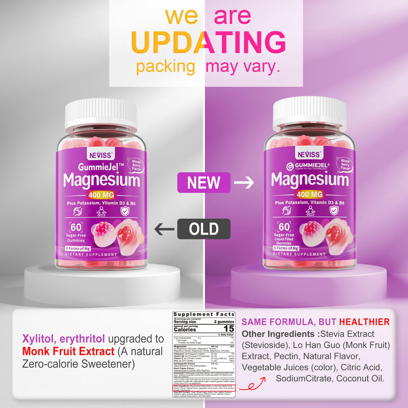 Magnesium Glycinate Gummies for Adults – 5 Forms, Magnesium 400mg, Vegan | Magnesium Complex for Women & Men Supplement with D3, Zinc & Ashwagandha, Calm Mood & Muscle Support, Sugar Free, 120Cts 60 Count (Pack of 2)