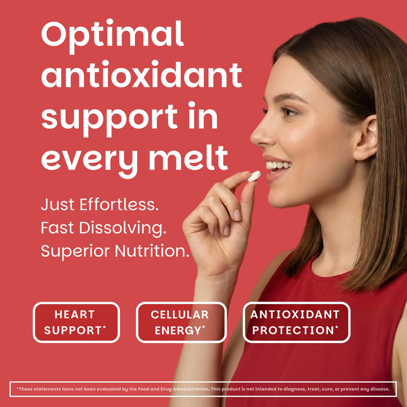 EZ Melts Ubiquinol 100 mg - CoQ10 Supplement for Heart Health & Energy Support - Antioxidant Protection - No Artificial Flavors - Non-GMO & Vegan - Apple - 60 Dissolvable Tablets (60 Servings) 60 Count (Pack of 1)