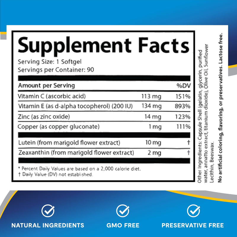 Lipotriad Visionary Eye Vitamins, 90 Capsules, 90-Day Supply | Lutein and Zeaxanthin Supplements with Other AREDS2 Ingredients for Age-Related Vision Support