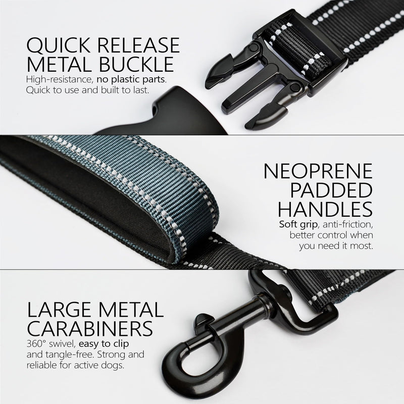 Waist Leash for Dog Walking, Waist Dog Leash for Running, Hands Free with Metal Quick-Release Buckle, Rope Bungee, Neoprene Lumbar Support Black / Iron Grey - BeesActive Australia