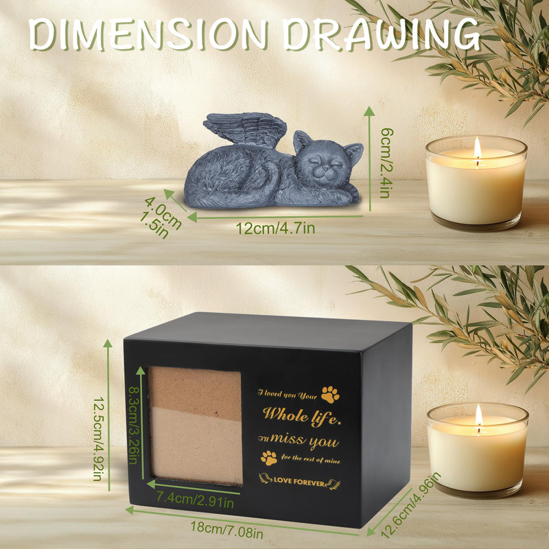 DiDiBirDi Animal urns for cats, pet cremation box, black cat urns made of wood for ashes, comes with a cat angel statue made of resin and a velvet bag for storing the ashes - BeesActive Australia