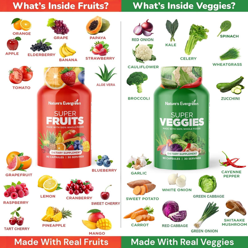 Fruits and Veggies Supplement - Nature Fruits and Vegetables Supplements - Vegan, Non GMO, Soy Free, Superfood Vitamins & Minerals Nutritional Balance - (Total 360 Capsules - Pack of 4) Made in USA 90 Count (Pack of 4)
