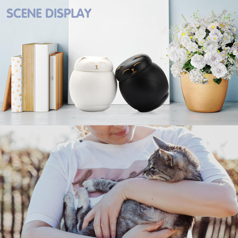 DiDiBirDi Ceramic Urn for Cat, Animal Urn, Pet Cremation Box, Cat Urn for Ashes, Black Cat Urns for Ashes (White) White - BeesActive Australia