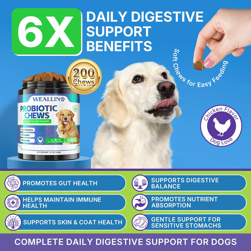 Cat Hairball Support Chews (500 Chews) + Dog Probiotics Chews (200 Chews) Bundle - Hairball Control for Cats & Digestive, Gut Health, Itchy Skin Relief for Dogs, Chicken Flavor Cat Treats + Probiotics