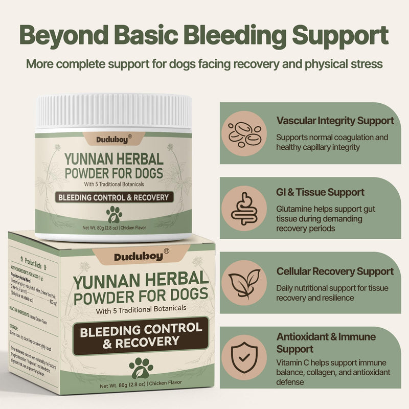 Yunnan Sanqi Powder for Dogs, Natural Herbal Blood Support for Hemangiosarcoma, Hemoabdomen, Pericardial Effusion, Ulcer-Related Bleeding, Bloody Stools, Recovery Support, Quick Stop Bleeding for Dog