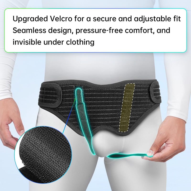 Hernia Belt for Men - Adjustable Support Brace, Comfortable & Breathable Design, Ideal for Single/Double Inguinal Hernia Pain Relief, Discreet Wear for Everyday Use (Black, Medium) Black