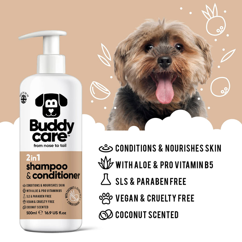 Buddycare 2in1 Shampoo & Conditioner Practical dog shampoo and conditioner in one - with aloe vera and pro-vitamin B5 (500ml) 2in1 shampoo and conditioner 500ml - BeesActive Australia